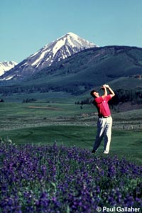 Golfer with wildflowers