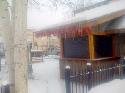 4 inches of snow overnight has softened things up on the Mtn, as well as iced up the patio bar at the Brick Oven.