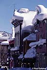 Elk Avenue storefronts in winter