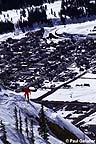 Skier on Sunset Ridge with town in background