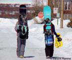 Backcountry snowboarders making their way to Mt. Emmons.